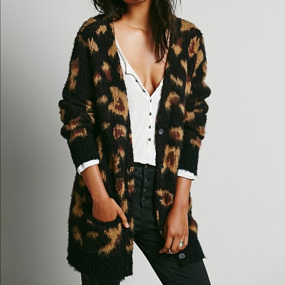 Free People Sweaters - Free People Wildcat black leopard long cardigan